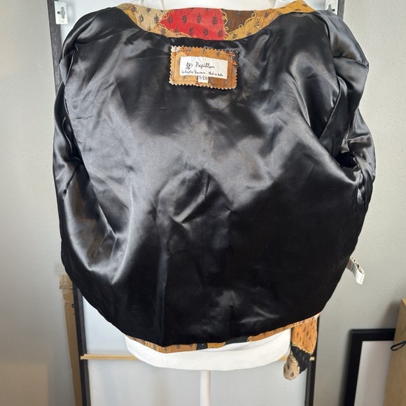 Papillon Embroider Patchwork Leather Suede Jacket Womens Size Small Boho Hippie - Picture 11 of 12